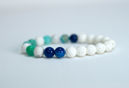 Ocean Calm Diffuser, Chrysoprase, Blue Agate, Howlite, Lava Rock 8mm Stretch Bracelet