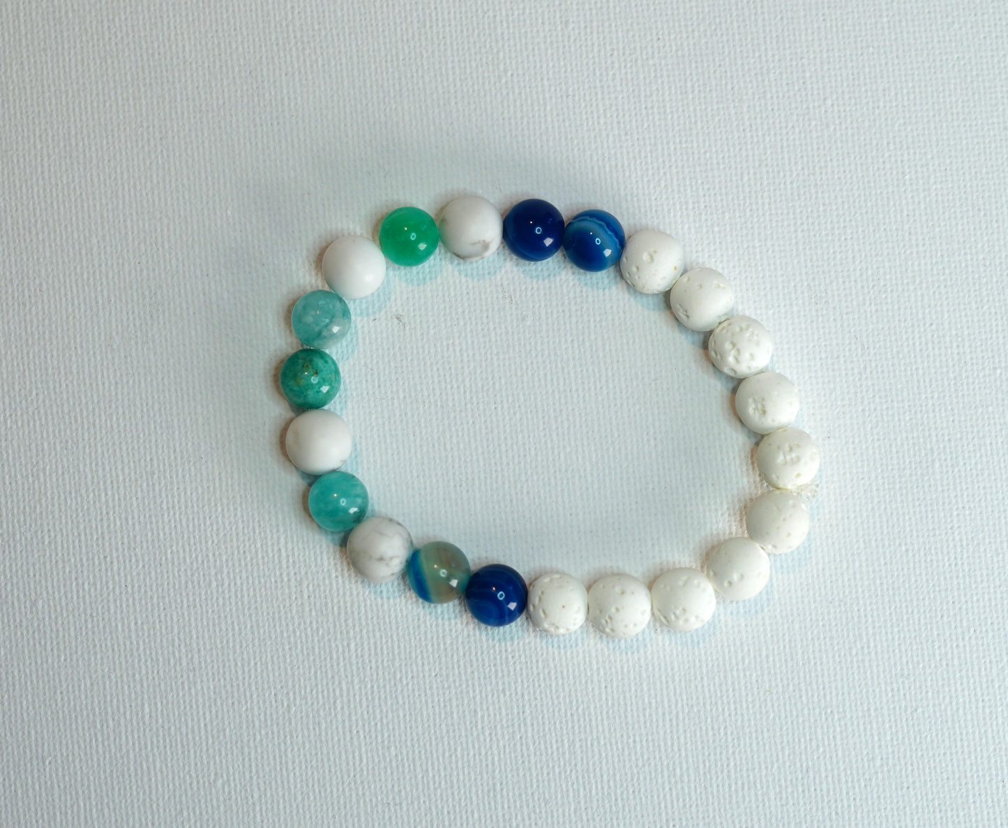 Ocean Calm Diffuser, Chrysoprase, Blue Agate, Howlite, Lava Rock 8mm Stretch Bracelet